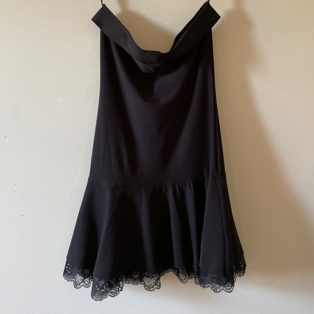 Vintage Black Mini Dress strapless Stretchy Primadonna Canadian, Size S